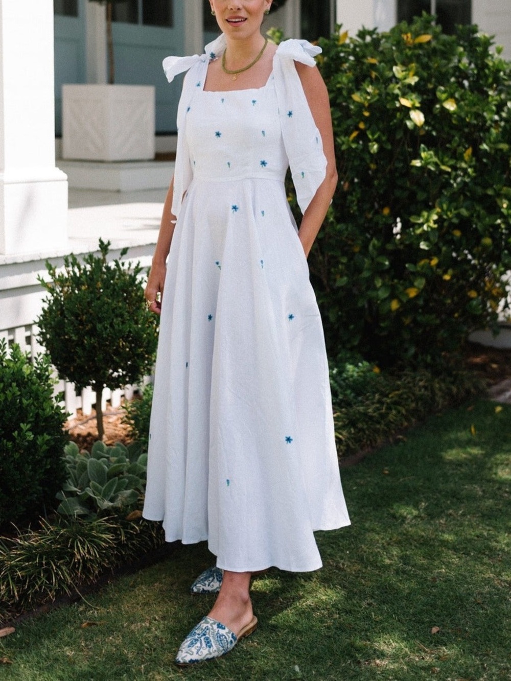 Fanm Mon linen embroidered dress with ties